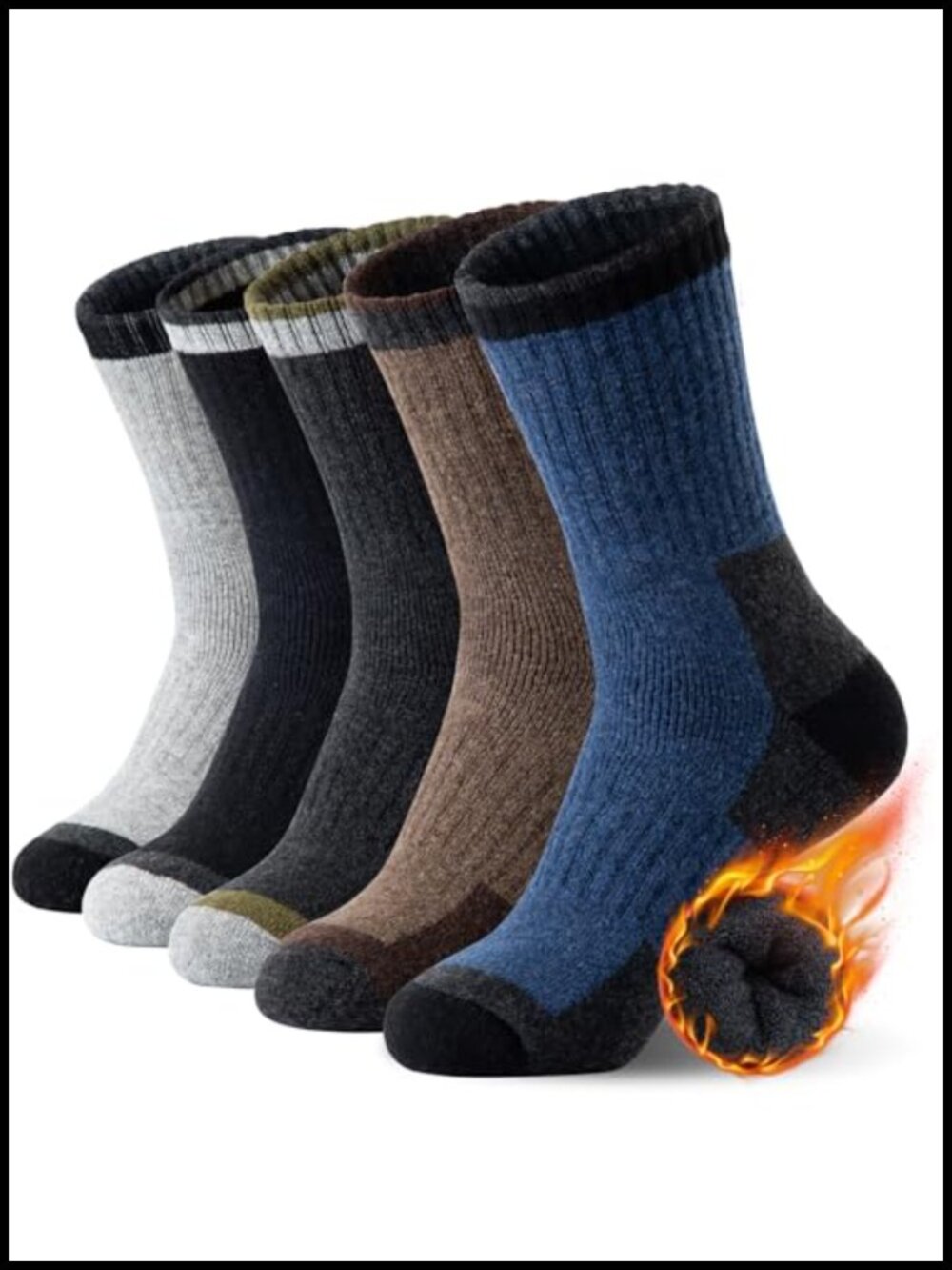 Men's Merino Wool Hiking Socks 5 Pair Thermal Heavy Cushion Crew